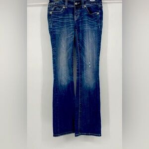 Miss Me Womens Blue Medium Wash Embroidered Pockets Denim Bootcut Jeans Size 28